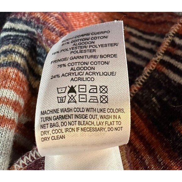 Lucky Brand Southwest Fringe Cardigan Size Large Navy Copper Burgundy Gray - Picture 8 of 8